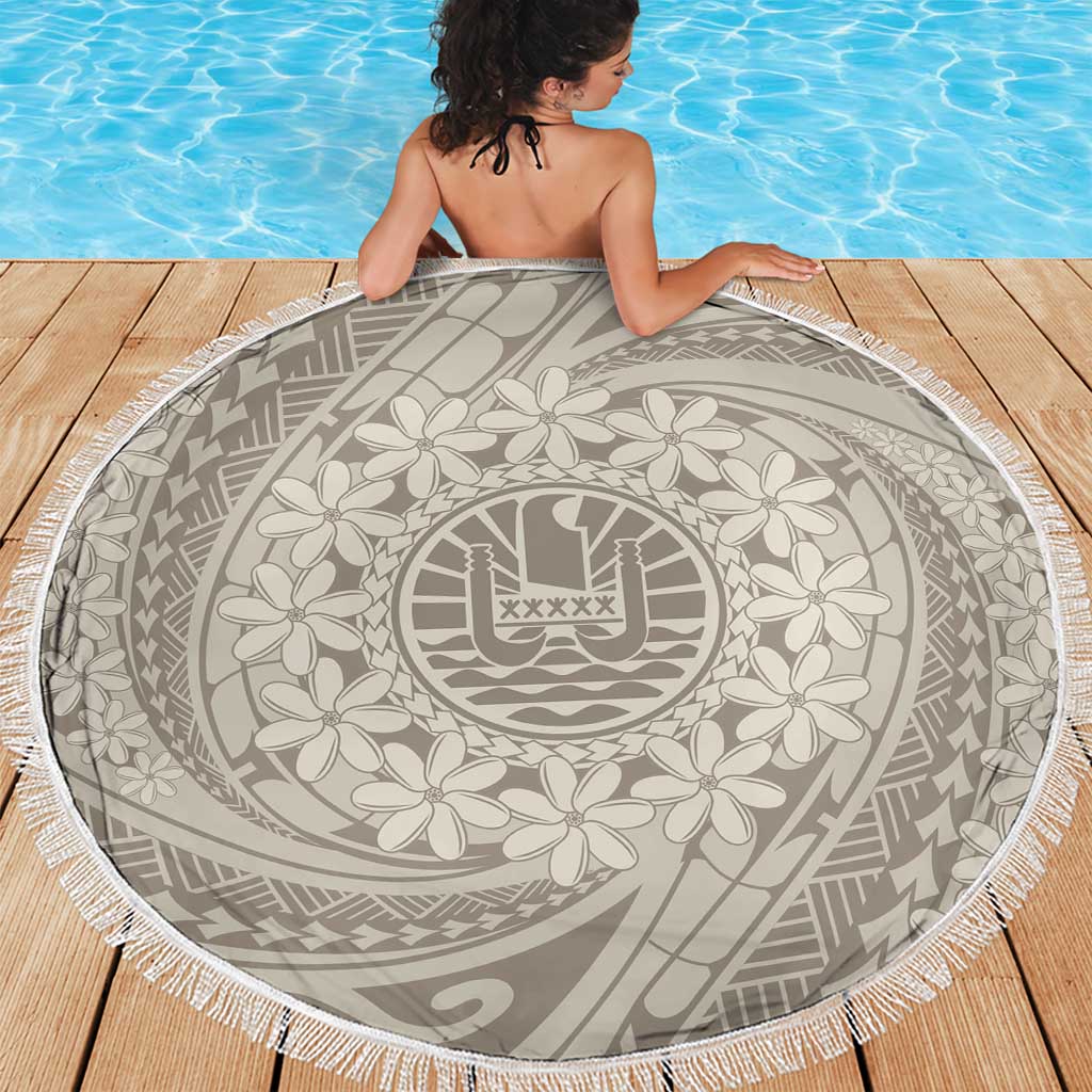 Tahitian Tiare Flower Beach Blanket Beige Polynesian Pattern LT9 - Polynesian Pride