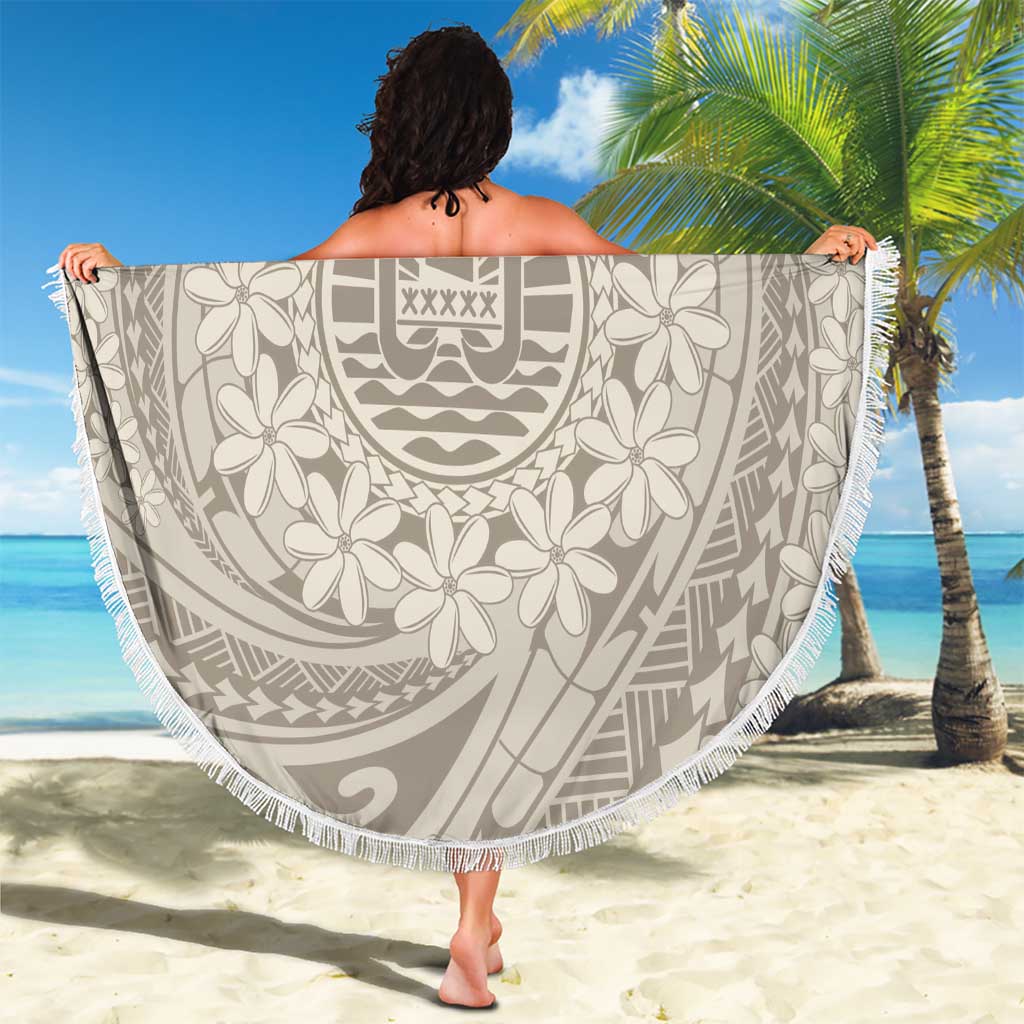 Tahitian Tiare Flower Beach Blanket Beige Polynesian Pattern LT9 - Polynesian Pride
