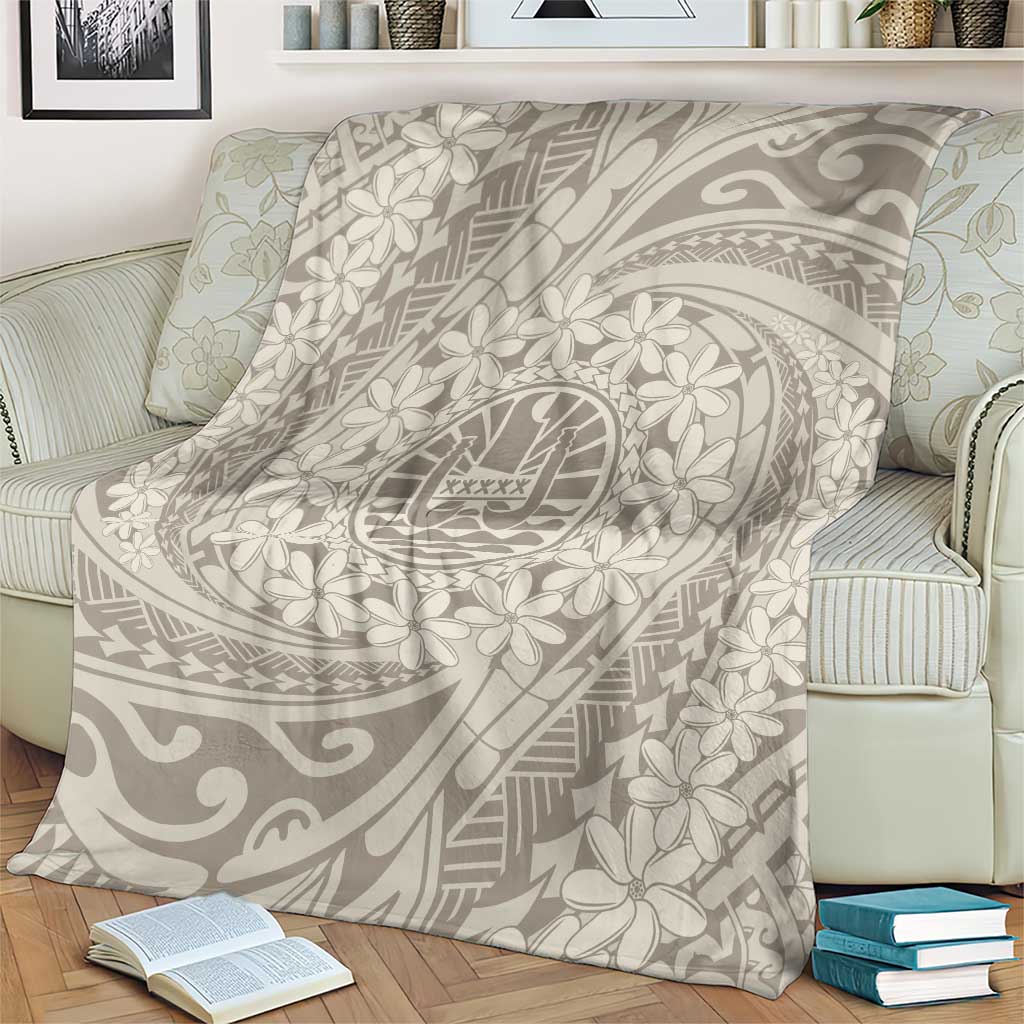 Tahitian Tiare Flower Blanket Beige Polynesian Pattern LT9 - Polynesian Pride