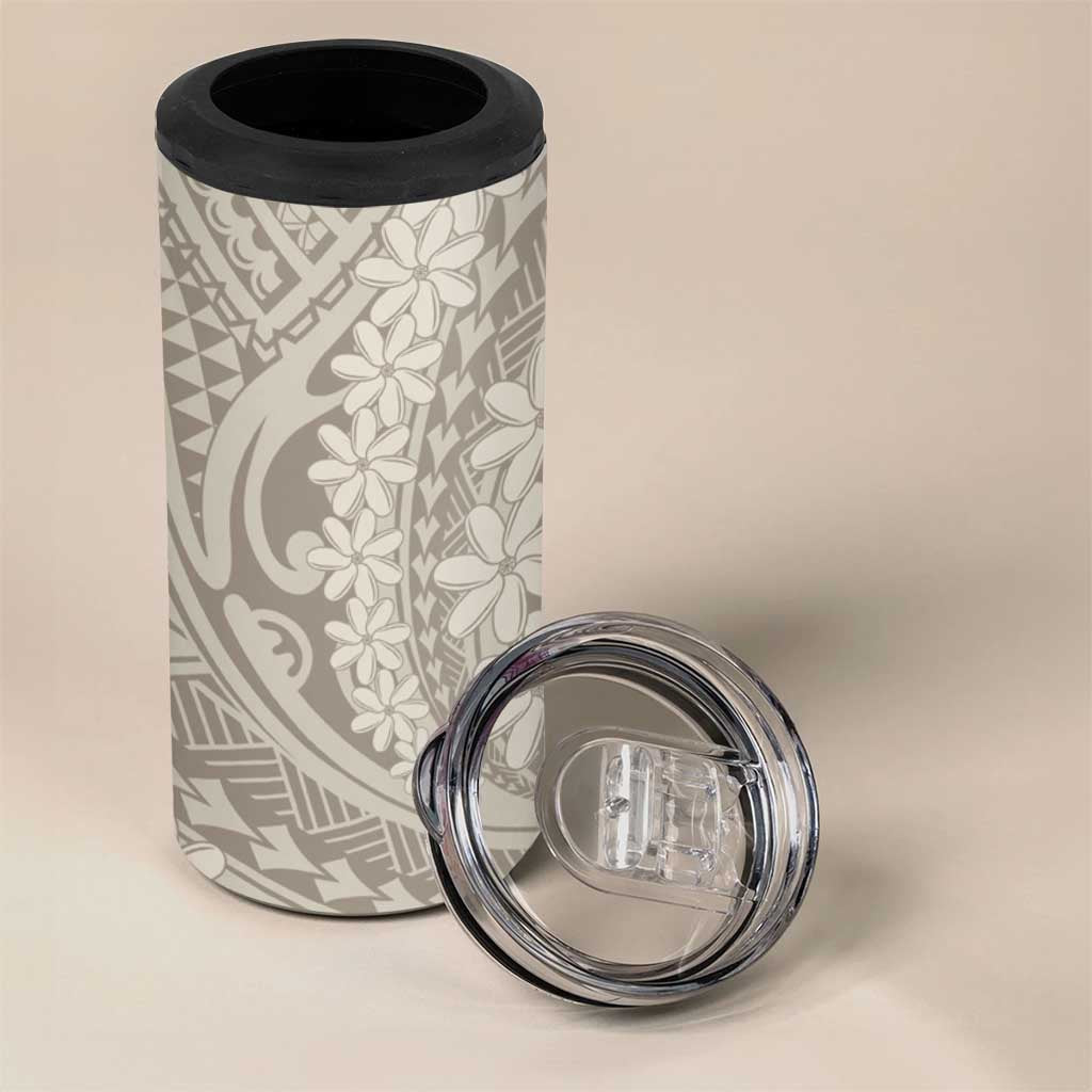 Tahitian Tiare Flower 4 in 1 Can Cooler Tumbler Beige Polynesian Pattern