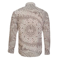 Tahitian Tiare Flower Family Matching Mermaid Dress and Hawaiian Shirt Beige Polynesian Pattern