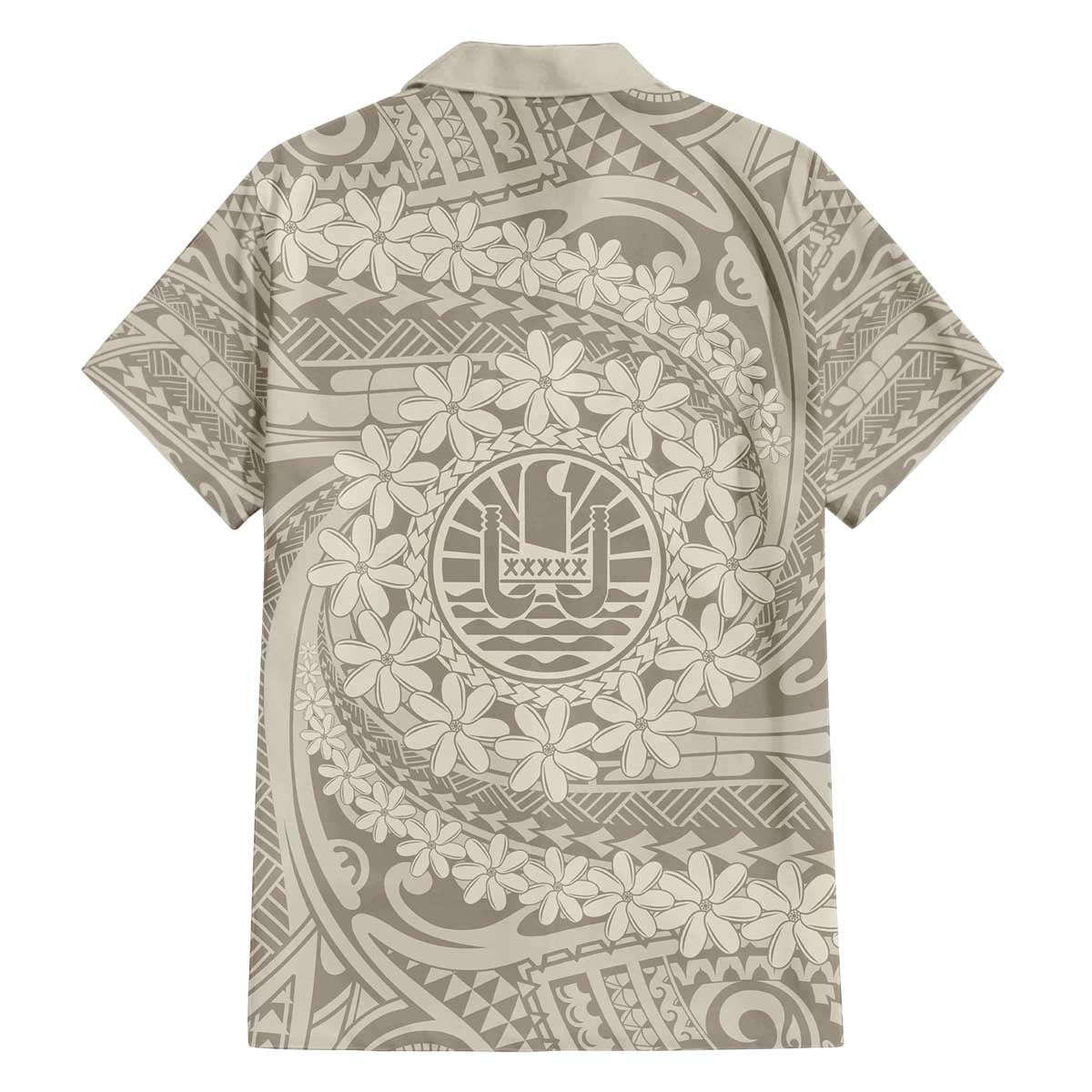 Tahitian Tiare Flower Family Matching Puletasi and Hawaiian Shirt Beige Polynesian Pattern