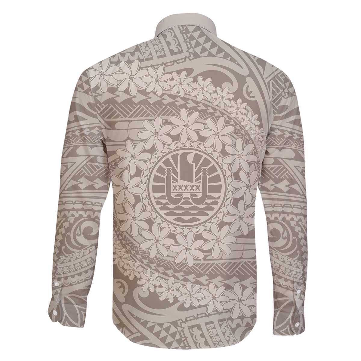 Tahitian Tiare Flower Family Matching Puletasi and Hawaiian Shirt Beige Polynesian Pattern