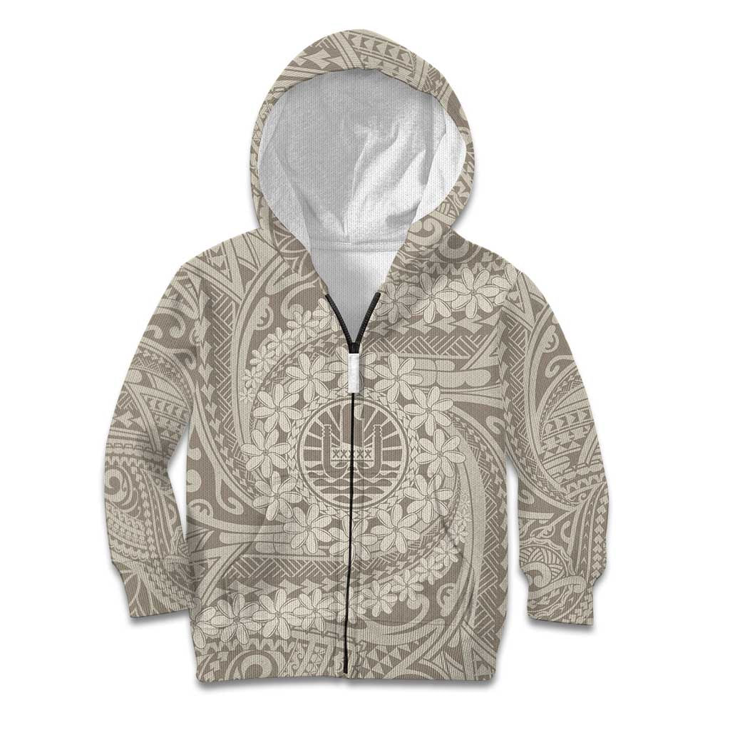 Tahitian Tiare Flower Kid Hoodie Beige Polynesian Pattern