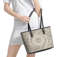 Tahitian Tiare Flower Leather Tote Bag Beige Polynesian Pattern