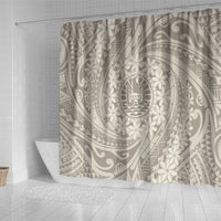 Tahitian Tiare Flower Shower Curtain Beige Polynesian Pattern