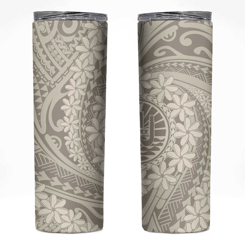 Tahitian Tiare Flower Skinny Tumbler Beige Polynesian Pattern