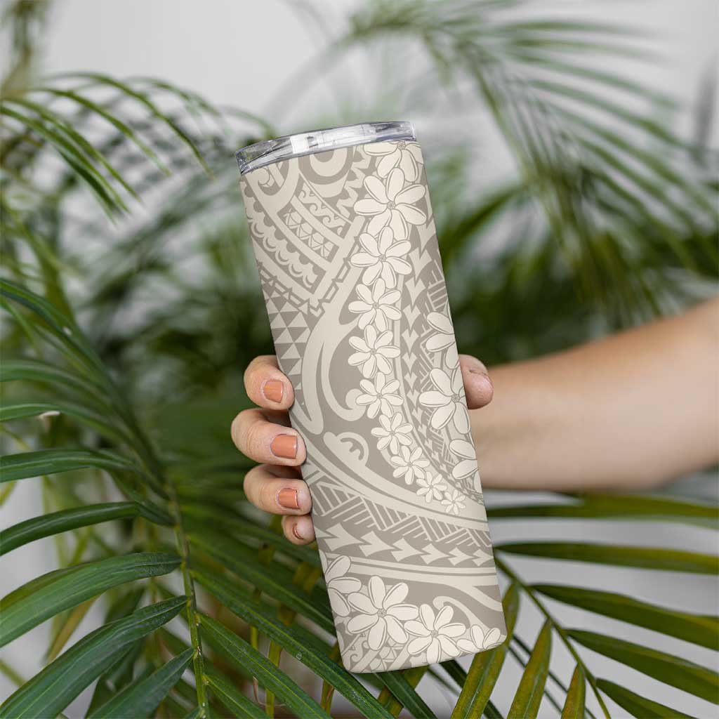Tahitian Tiare Flower Skinny Tumbler Beige Polynesian Pattern LT9 - Polynesian Pride