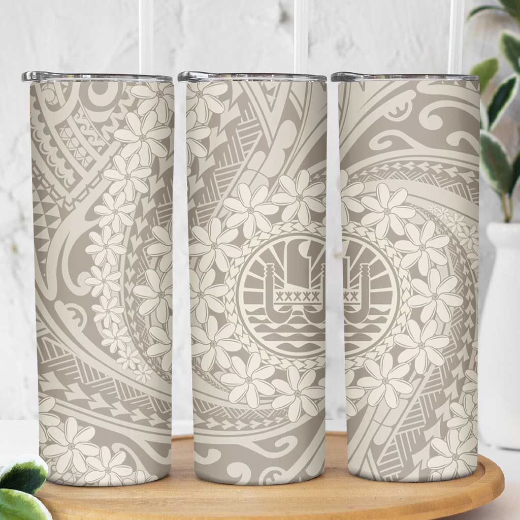 Tahitian Tiare Flower Skinny Tumbler Beige Polynesian Pattern LT9 - Polynesian Pride