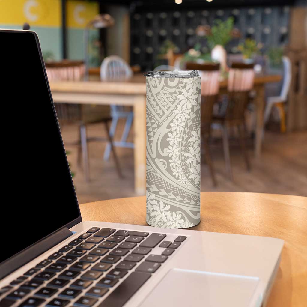 Tahitian Tiare Flower Skinny Tumbler Beige Polynesian Pattern LT9 - Polynesian Pride