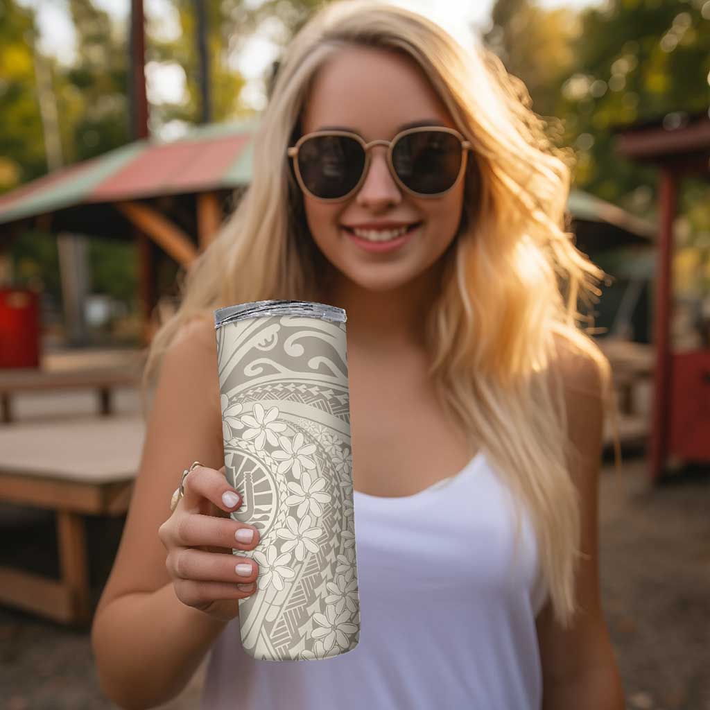 Tahitian Tiare Flower Skinny Tumbler Beige Polynesian Pattern LT9 - Polynesian Pride