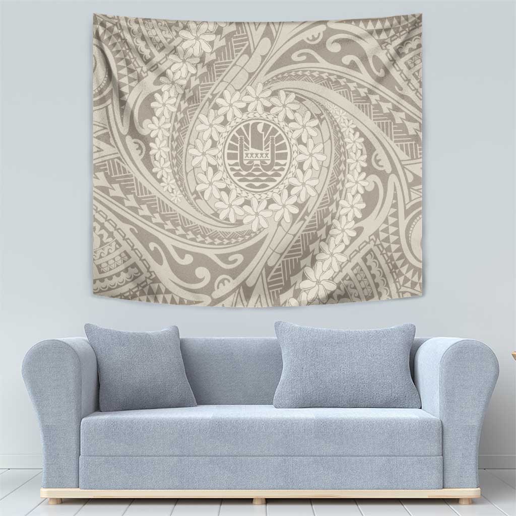 Tahitian Tiare Flower Tapestry Beige Polynesian Pattern