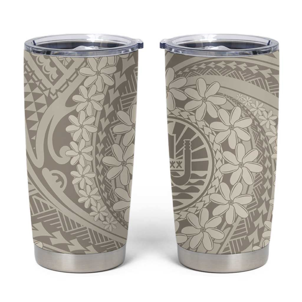 Tahitian Tiare Flower Tumbler Cup Beige Polynesian Pattern