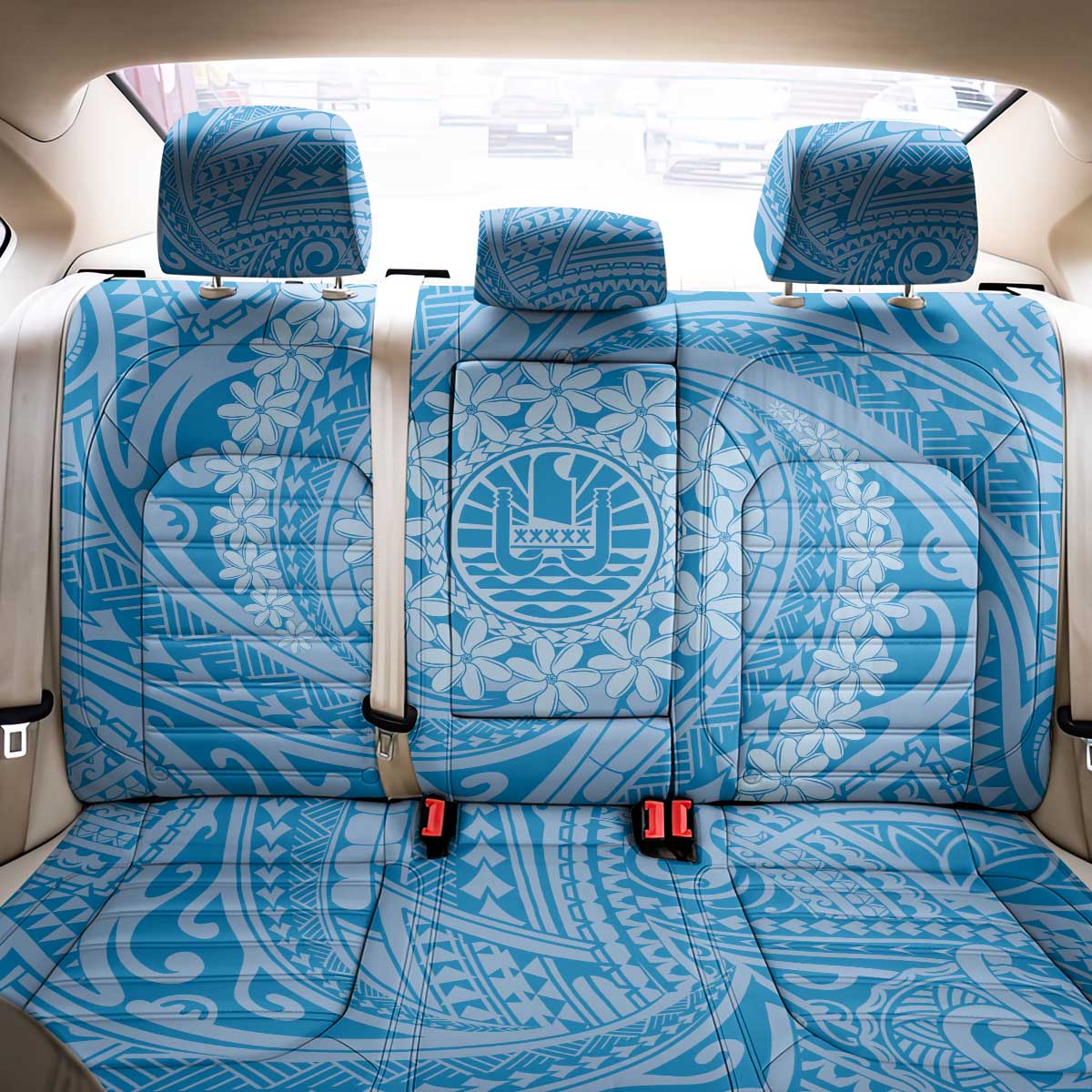 Tahitian Tiare Flower Back Car Seat Cover Blue Polynesian Pattern