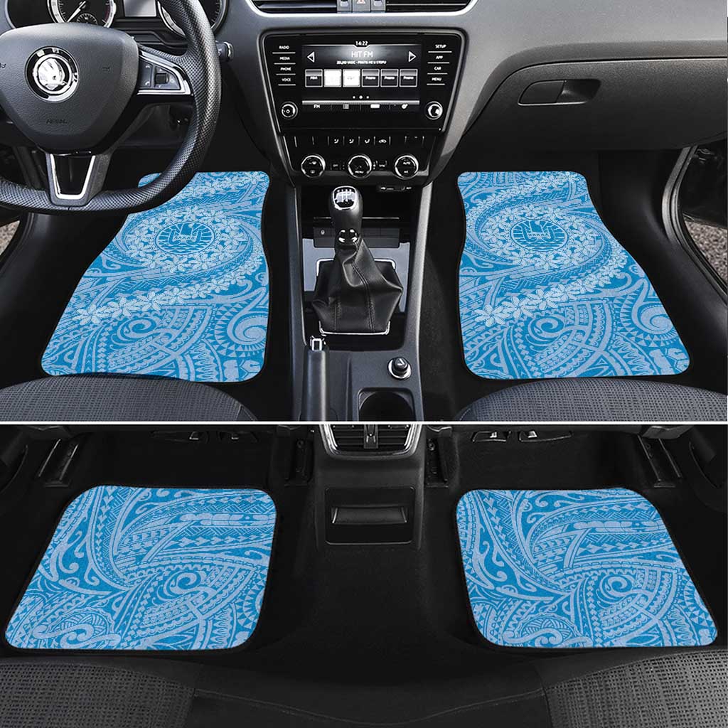 Tahitian Tiare Flower Car Mats Blue Polynesian Pattern