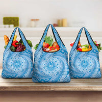 Tahitian Tiare Flower Grocery Bag Blue Polynesian Pattern