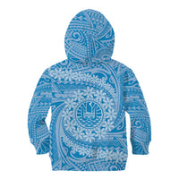 Tahitian Tiare Flower Kid Hoodie Blue Polynesian Pattern
