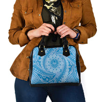 Tahitian Tiare Flower Shoulder Handbag Blue Polynesian Pattern