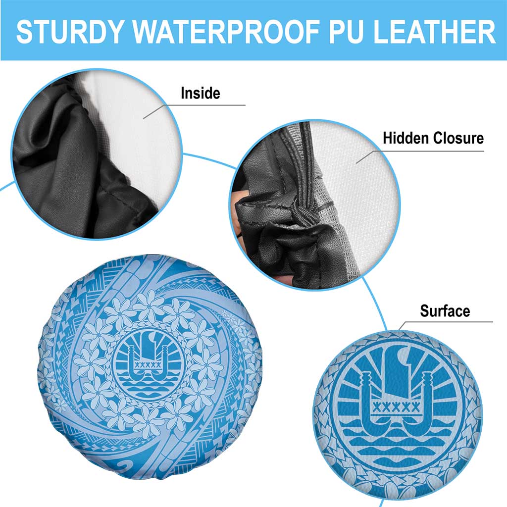 Tahitian Tiare Flower Spare Tire Cover Blue Polynesian Pattern