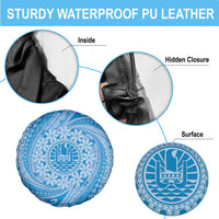 Tahitian Tiare Flower Spare Tire Cover Blue Polynesian Pattern