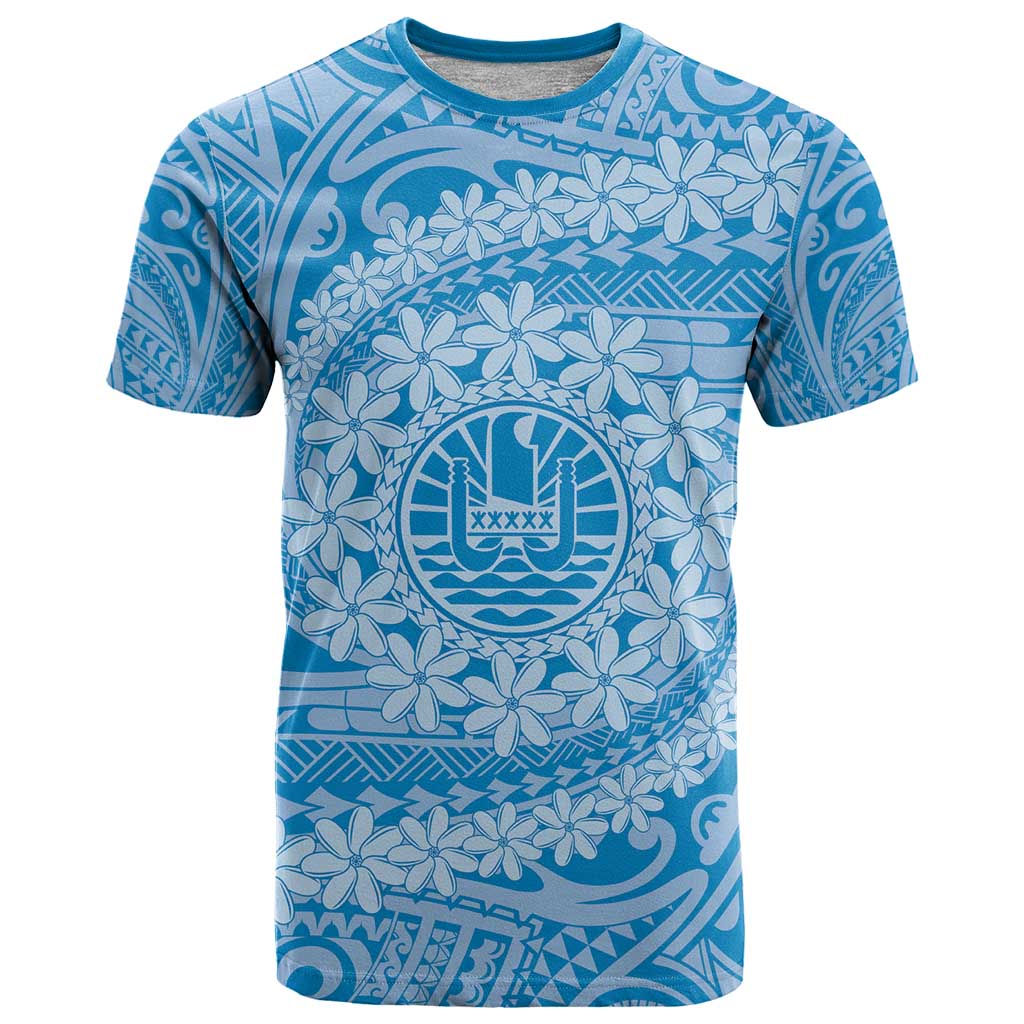 Tahitian Tiare Flower T Shirt Blue Polynesian Pattern