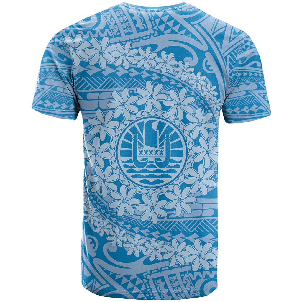 Tahitian Tiare Flower T Shirt Blue Polynesian Pattern