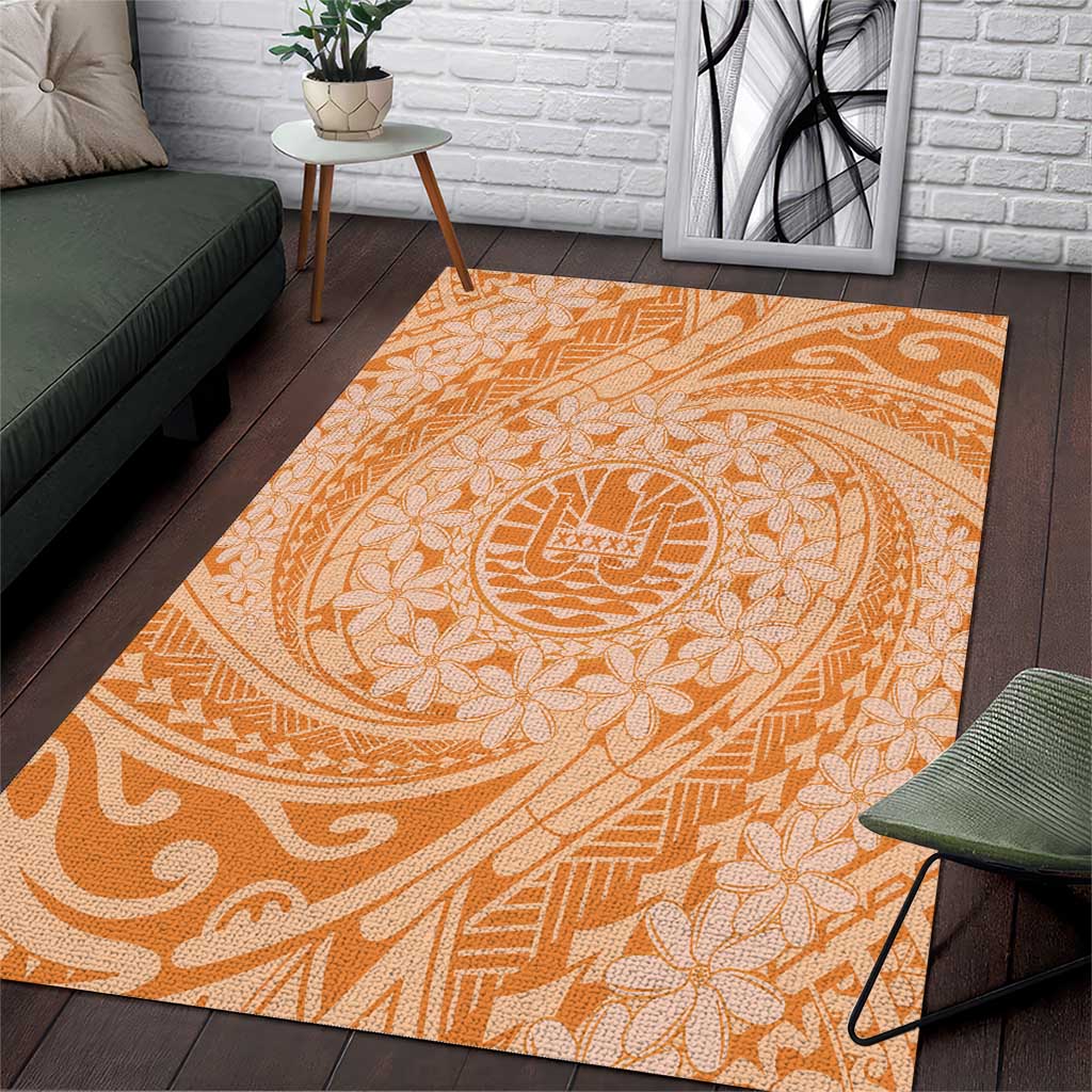 Tahitian Tiare Flower Area Rug Gold Polynesian Pattern