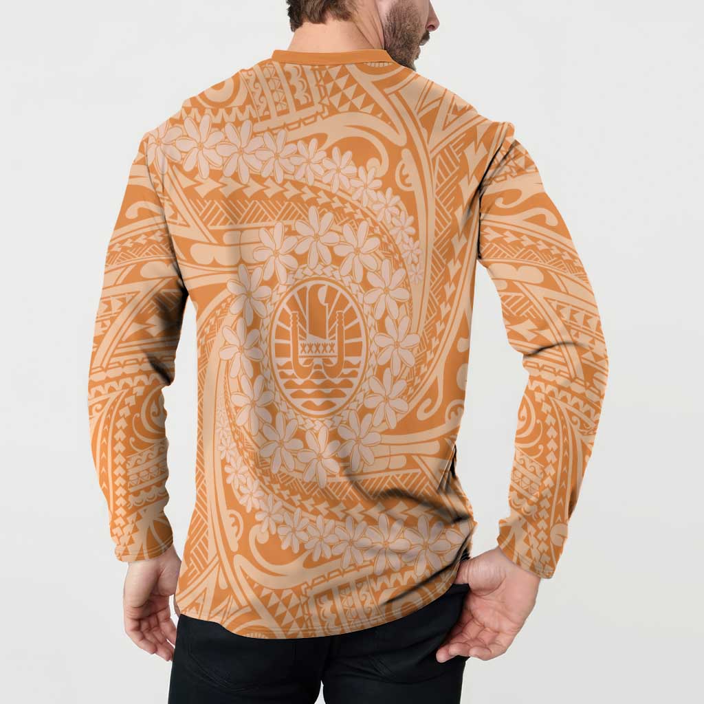 Tahitian Tiare Flower Button Sweatshirt Gold Polynesian Pattern