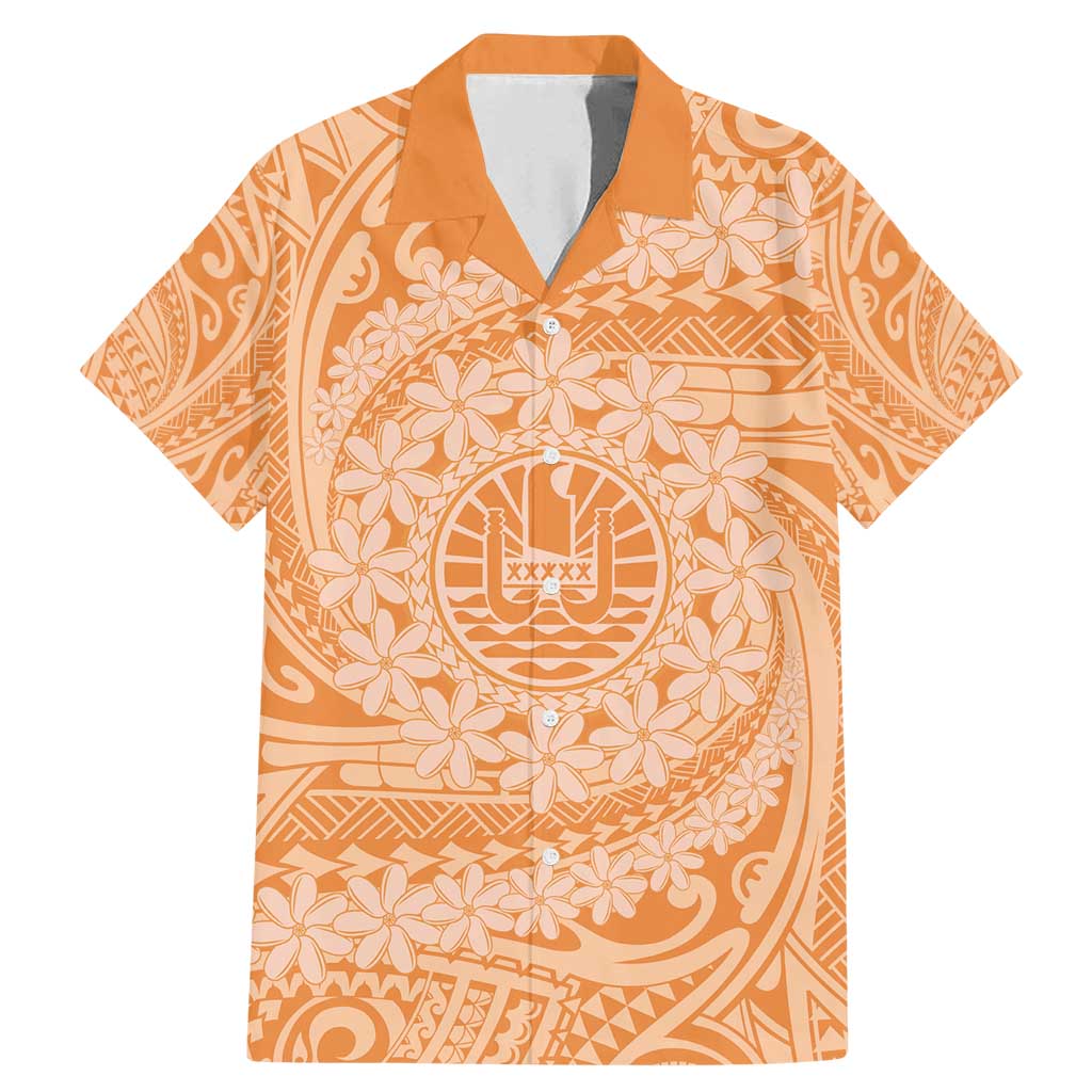 Tahitian Tiare Flower Family Matching Mermaid Dress and Hawaiian Shirt Gold Polynesian Pattern