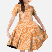 Tahitian Tiare Flower Family Matching Off The Shoulder Long Sleeve Dress and Hawaiian Shirt Gold Polynesian Pattern