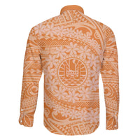 Tahitian Tiare Flower Family Matching Off The Shoulder Long Sleeve Dress and Hawaiian Shirt Gold Polynesian Pattern