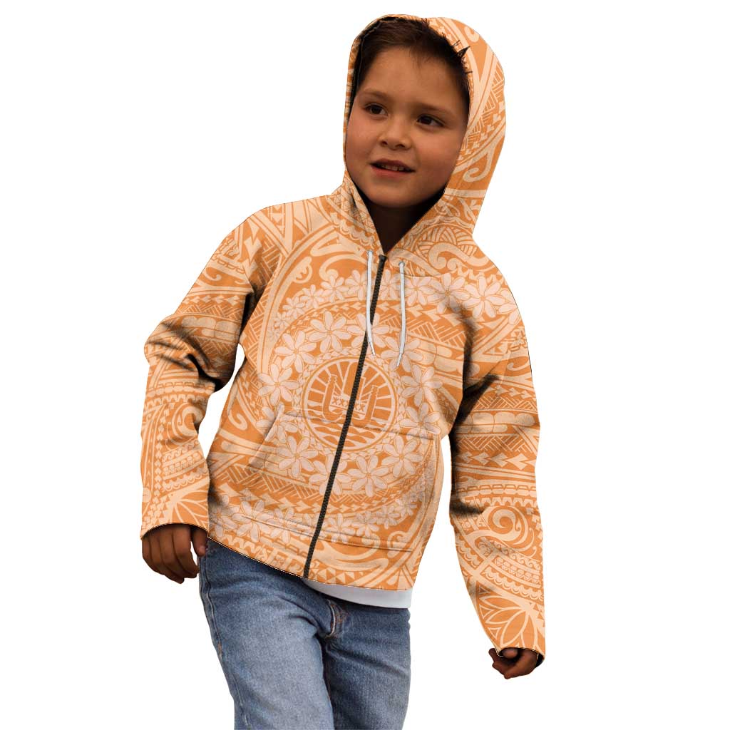 Tahitian Tiare Flower Kid Hoodie Gold Polynesian Pattern
