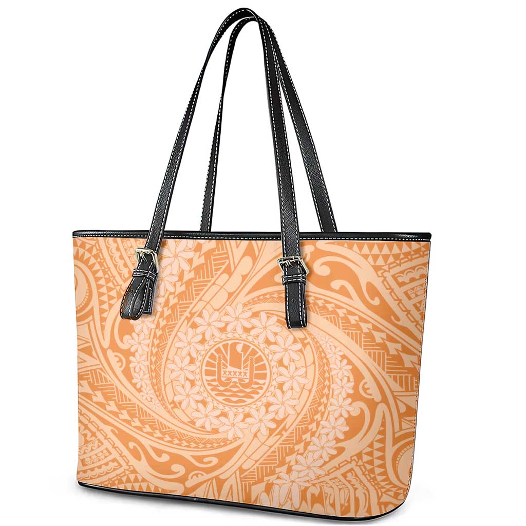 Tahitian Tiare Flower Leather Tote Bag Gold Polynesian Pattern