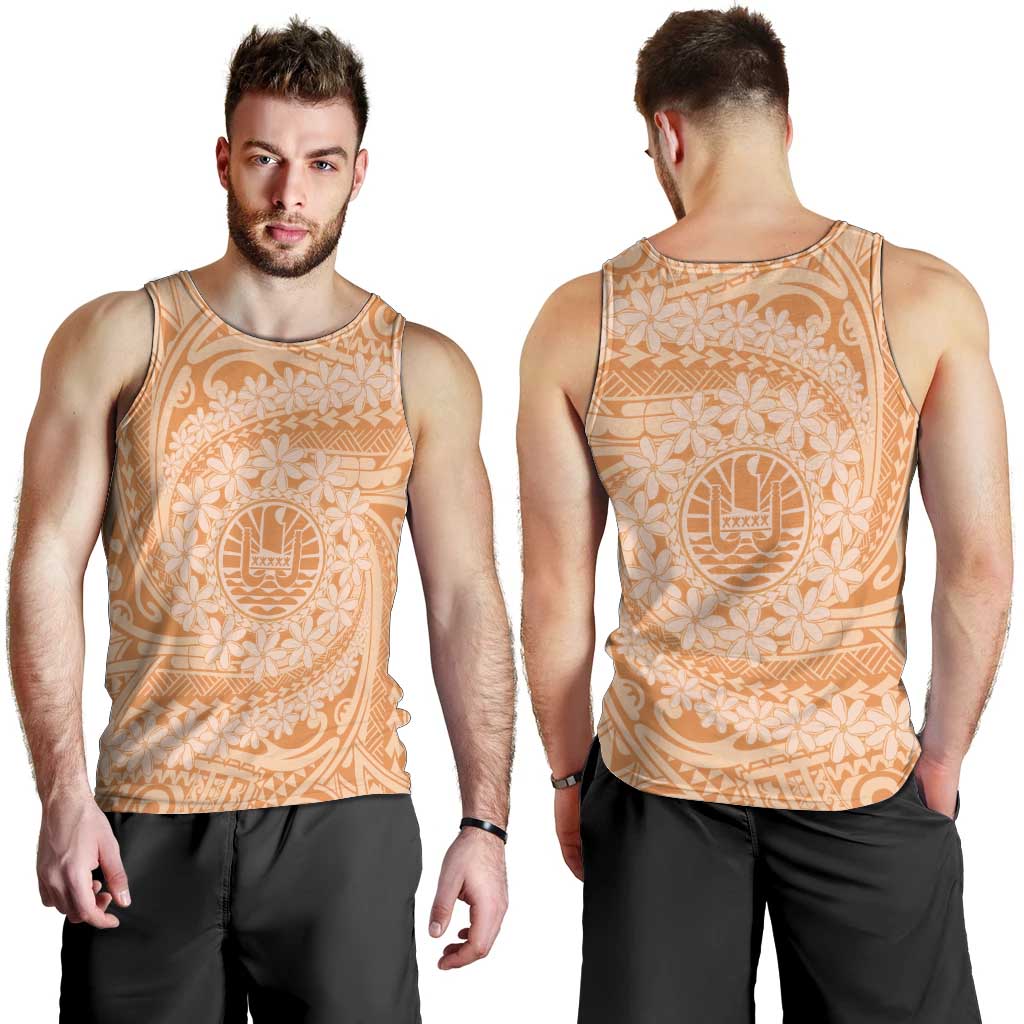 Tahitian Tiare Flower Men Tank Top Gold Polynesian Pattern