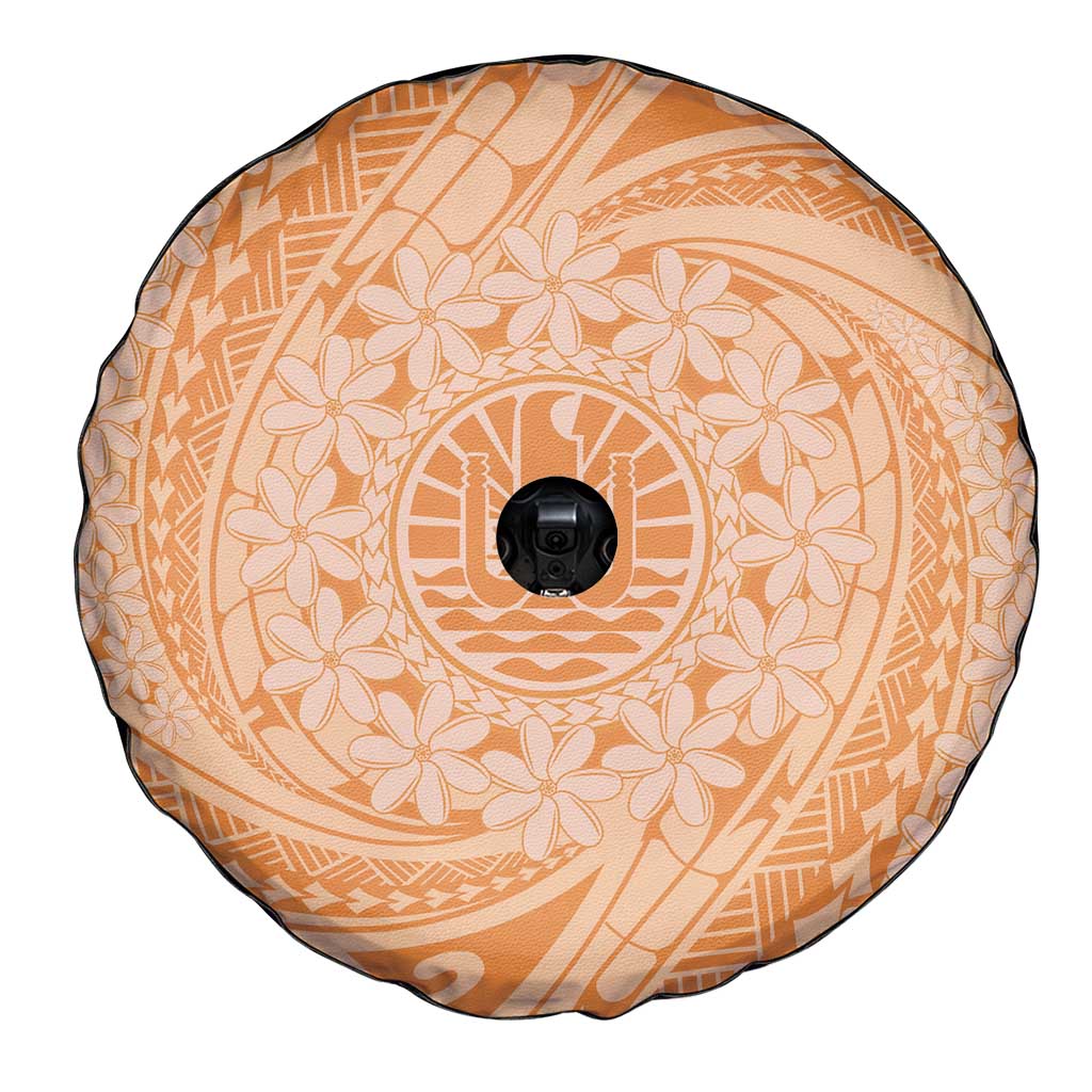Tahitian Tiare Flower Spare Tire Cover Gold Polynesian Pattern