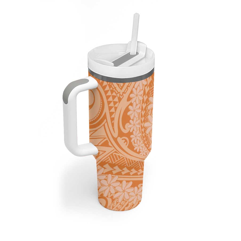 Tahitian Tiare Flower Tumbler With Handle Gold Polynesian Pattern