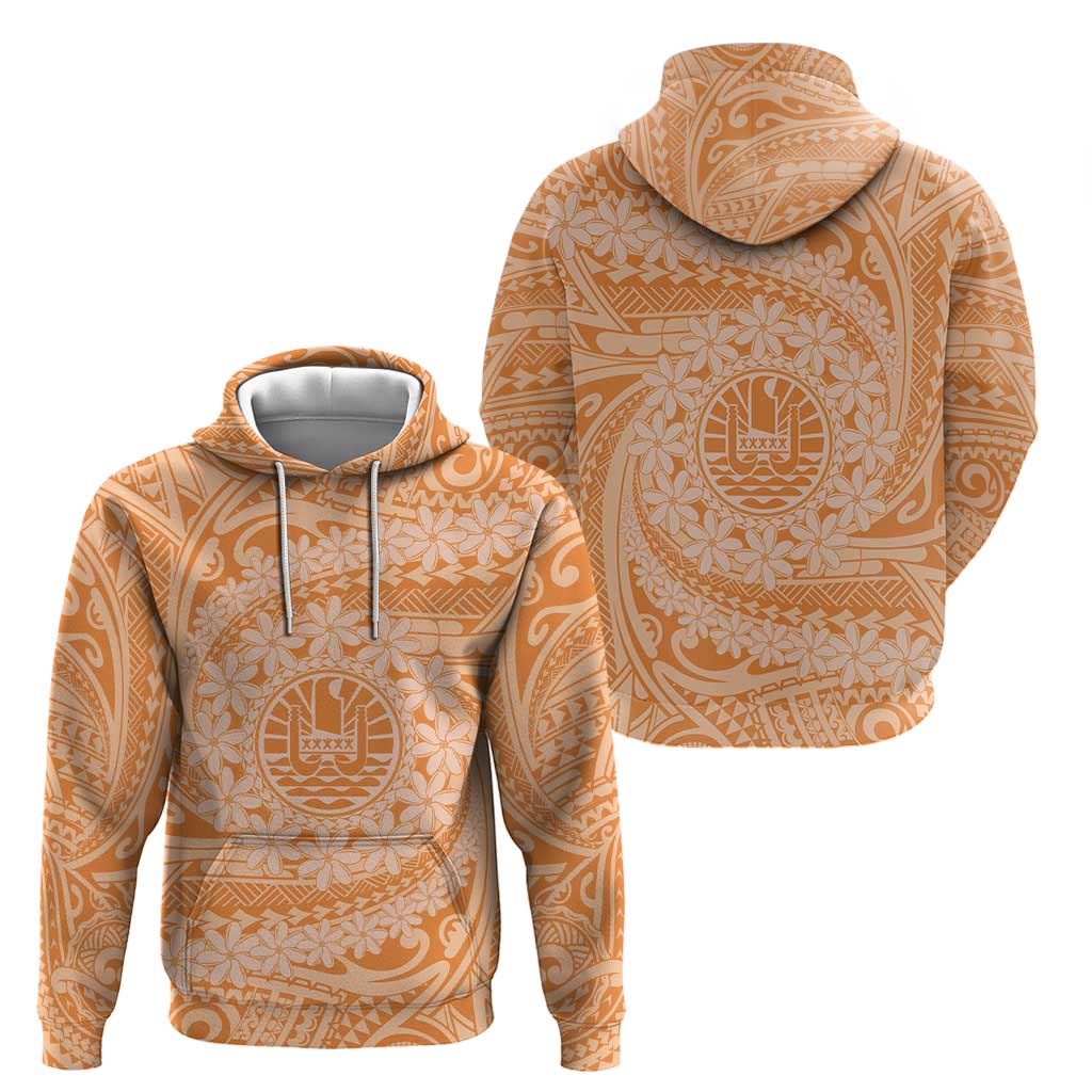Tahitian Tiare Flower Zip Hoodie Gold Polynesian Pattern