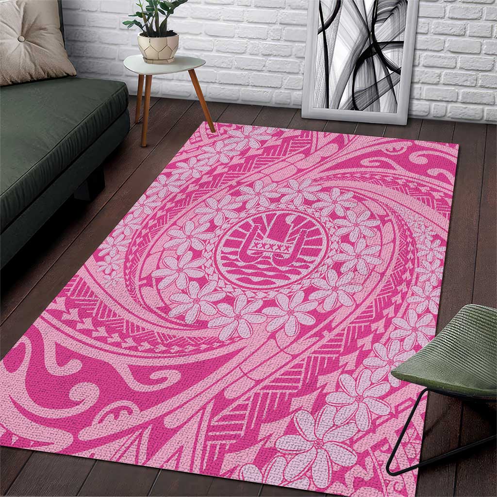 Tahitian Tiare Flower Area Rug Pink Polynesian Pattern