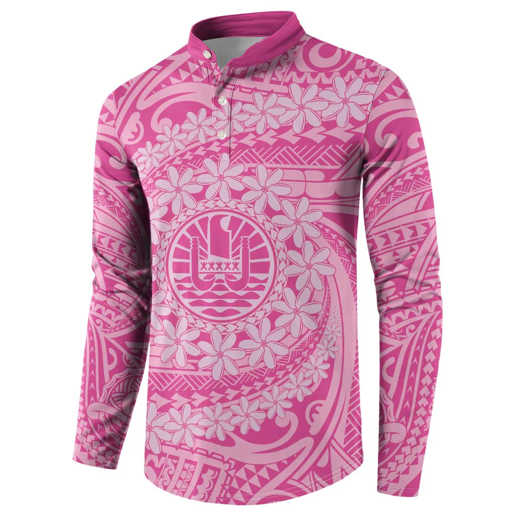 Tahitian Tiare Flower Button Sweatshirt Pink Polynesian Pattern LT9 - Polynesian Pride