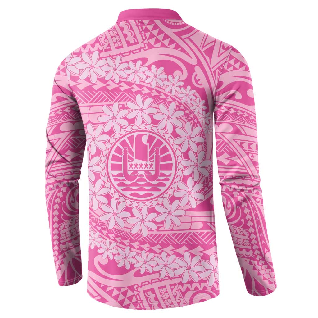 Tahitian Tiare Flower Button Sweatshirt Pink Polynesian Pattern LT9 - Polynesian Pride