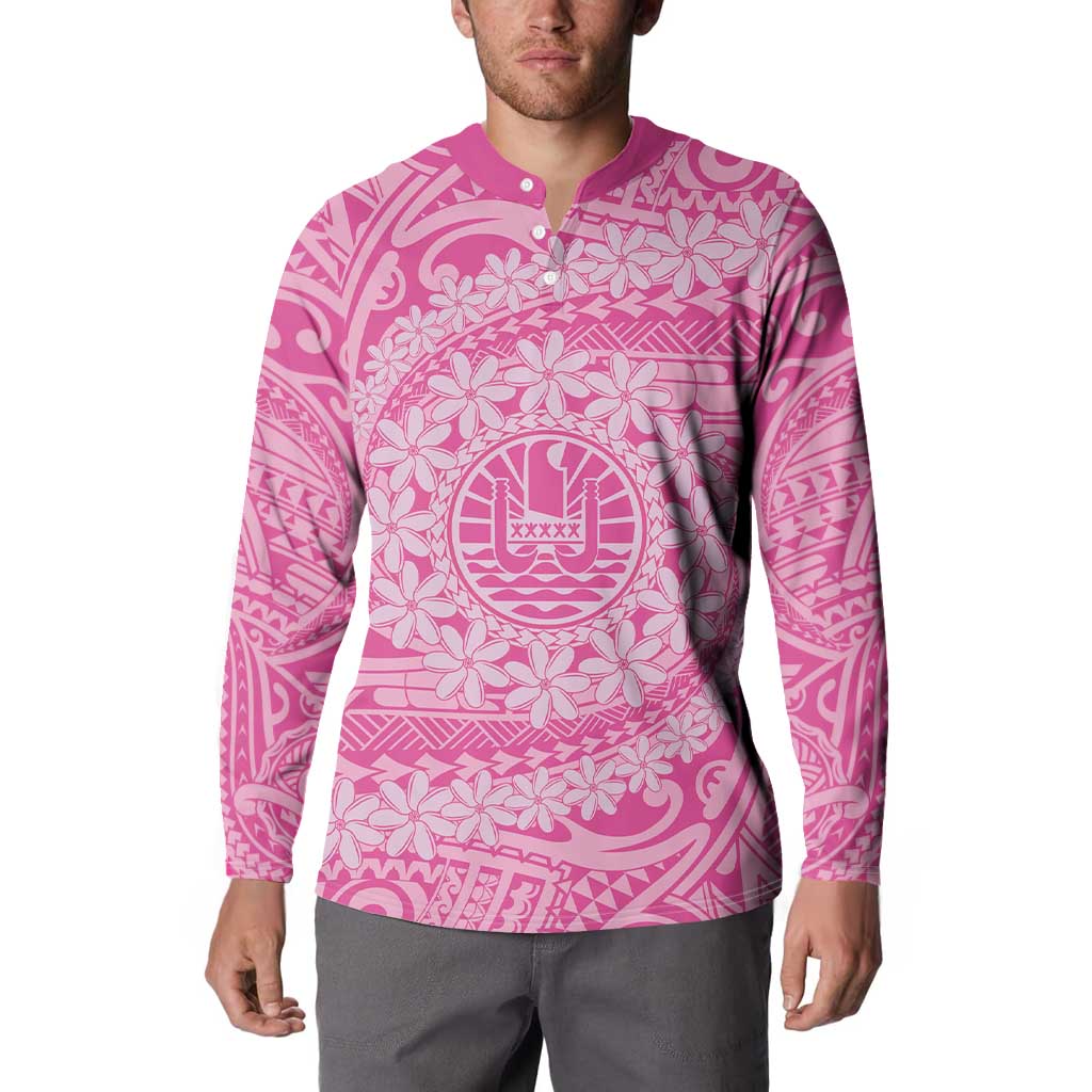 Tahitian Tiare Flower Button Sweatshirt Pink Polynesian Pattern LT9 - Polynesian Pride