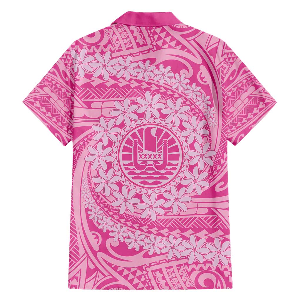 Tahitian Tiare Flower Family Matching Short Sleeve Bodycon Dress and Hawaiian Shirt Pink Polynesian Pattern