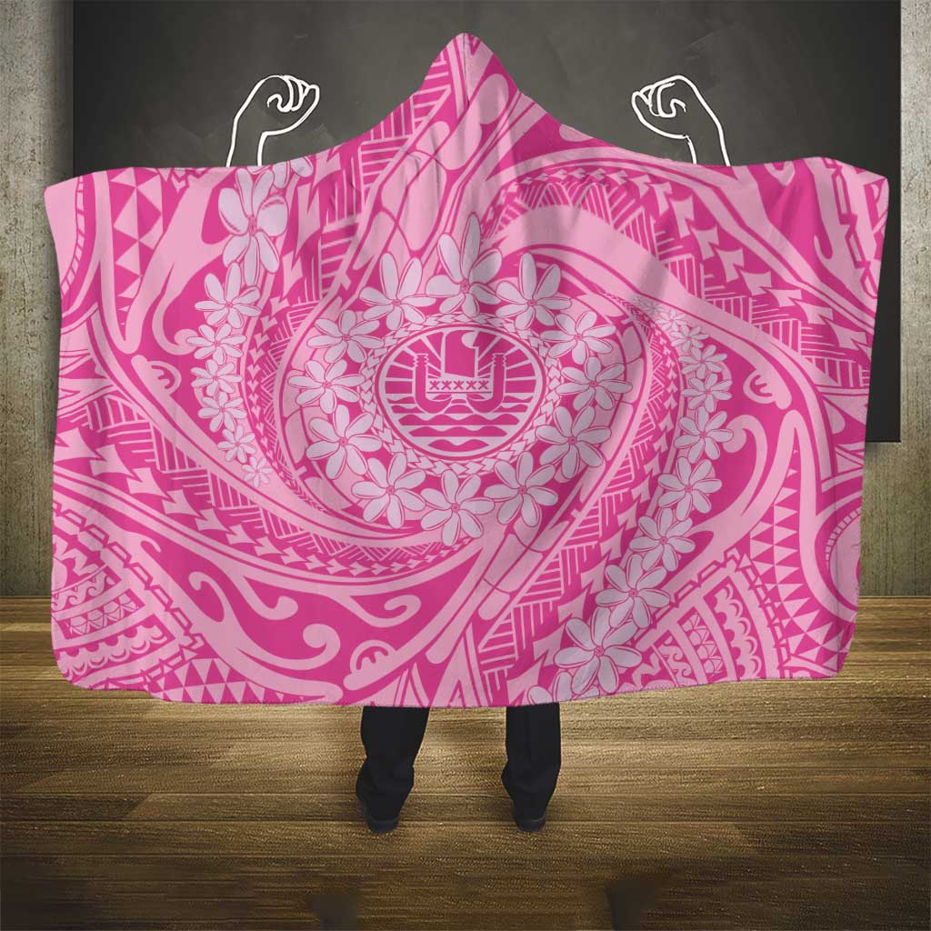 Tahitian Tiare Flower Hooded Blanket Pink Polynesian Pattern