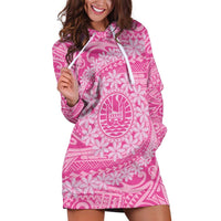 Tahitian Tiare Flower Hoodie Dress Pink Polynesian Pattern