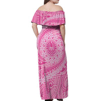 Tahitian Tiare Flower Off Shoulder Maxi Dress Pink Polynesian Pattern