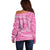 Tahitian Tiare Flower Off Shoulder Sweater Pink Polynesian Pattern