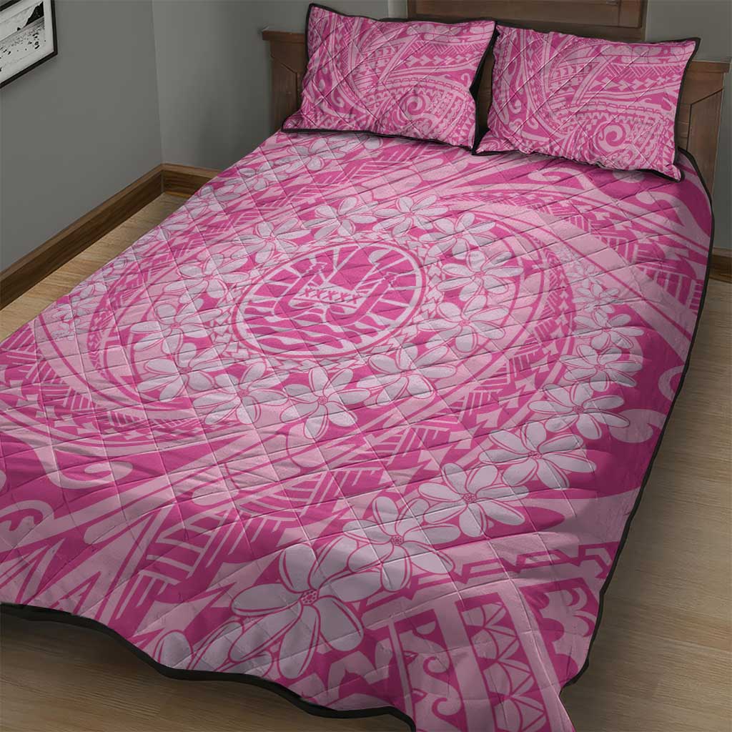 Tahitian Tiare Flower Quilt Bed Set Pink Polynesian Pattern