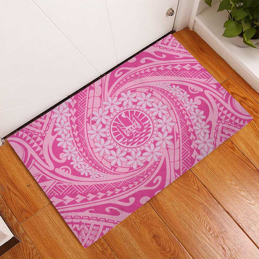 Tahitian Tiare Flower Rubber Doormat Pink Polynesian Pattern