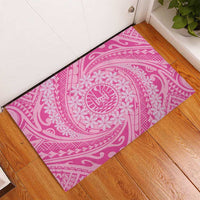 Tahitian Tiare Flower Rubber Doormat Pink Polynesian Pattern
