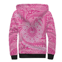 Tahitian Tiare Flower Sherpa Hoodie Pink Polynesian Pattern
